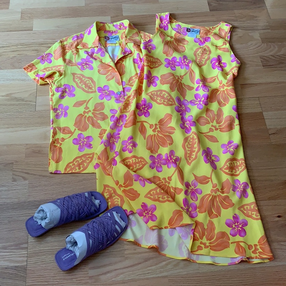 💛💜VTG Hawaiian 2pc set Dress & Top